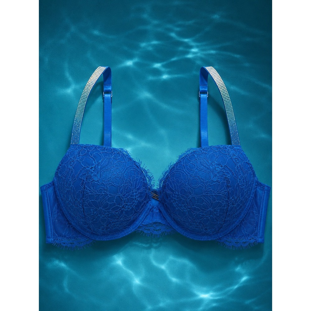 Victoria's Secret Very Sexy Blue Lace Rhinestone Strap Push-Up Bra 34D